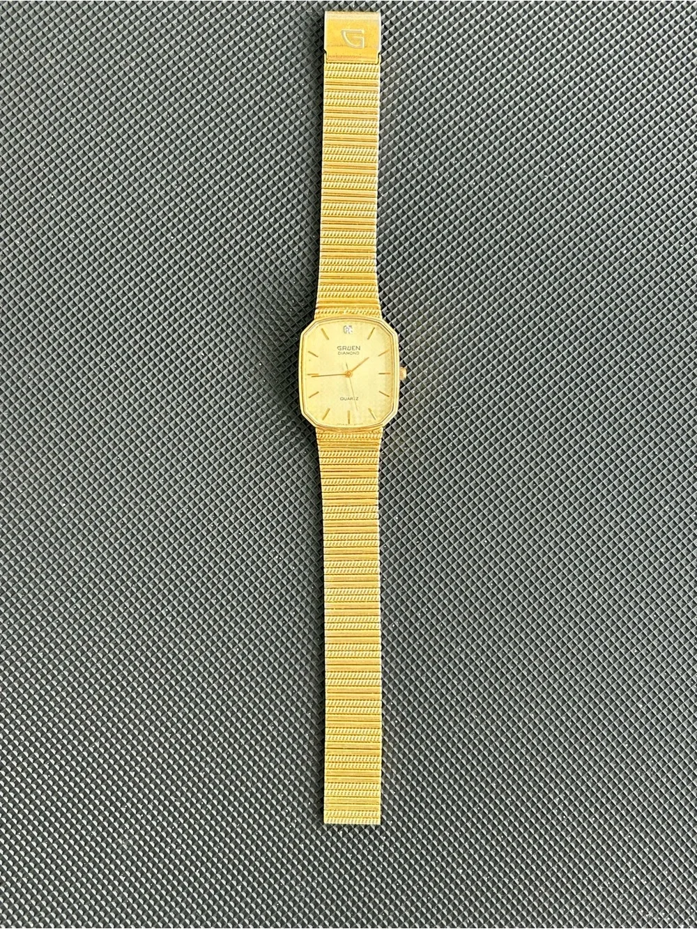 Gruen Diamond Quartz Gold-Tone Men's tank Watch